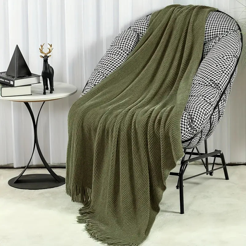 Velverra Vintage Chenille Knit Throw Blanket with Tassels