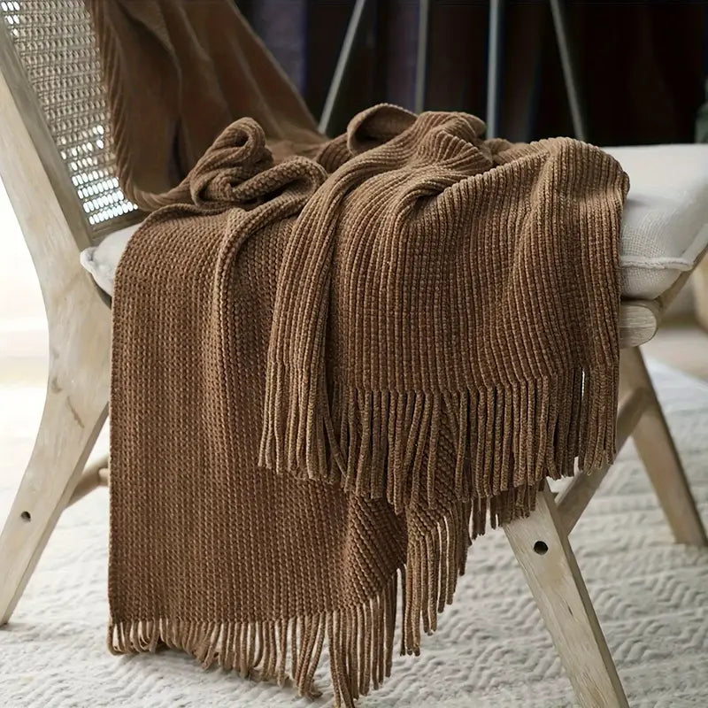 Velverra Vintage Chenille Knit Throw Blanket with Tassels
