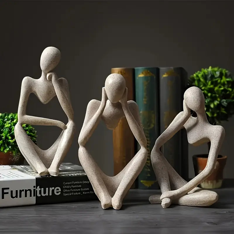 Aesthique 3-Piece Abstract Thinker Resin Sculpture Set
